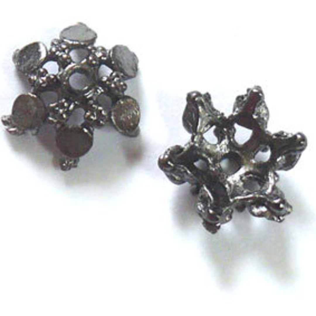 Gunmetal Bead Cap, cast. 12mm, star shape with flat dot design image 0