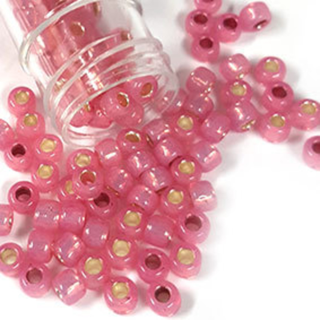 Miyuki size 6 round: 556 - Dyed rose pink, semi matte, silver lined (7 grams) image 0