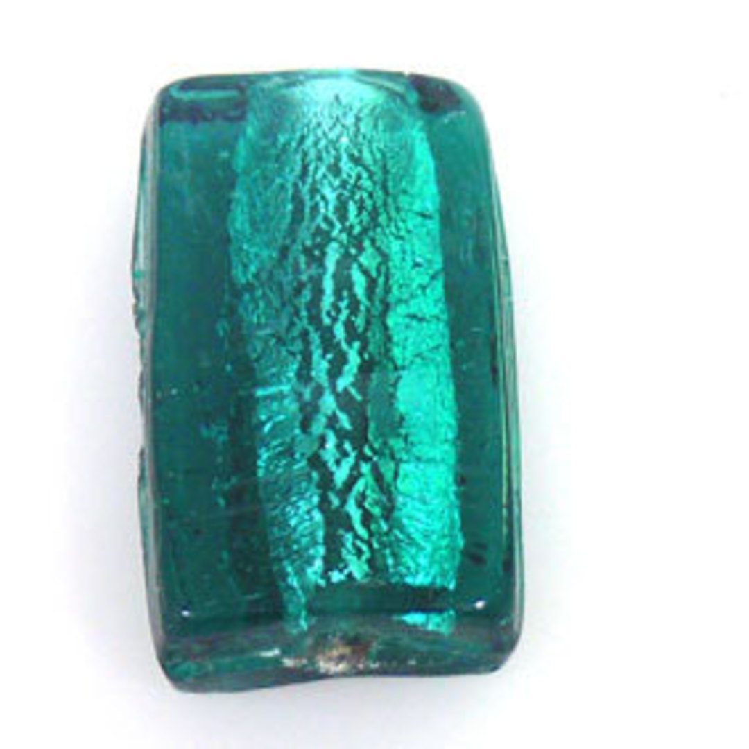 Indian Lampwork Foiled Rectangle: Teal - approx. 37mm x 21mm (10mm thick) image 0