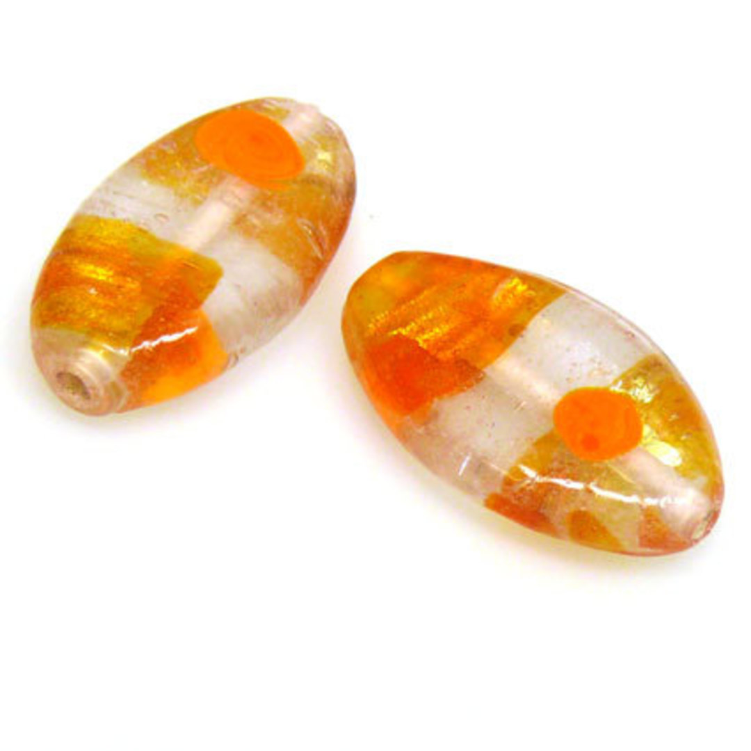 Chinese Lampwork Flat Oval (18 x 30mm): Clear and Orange image 0