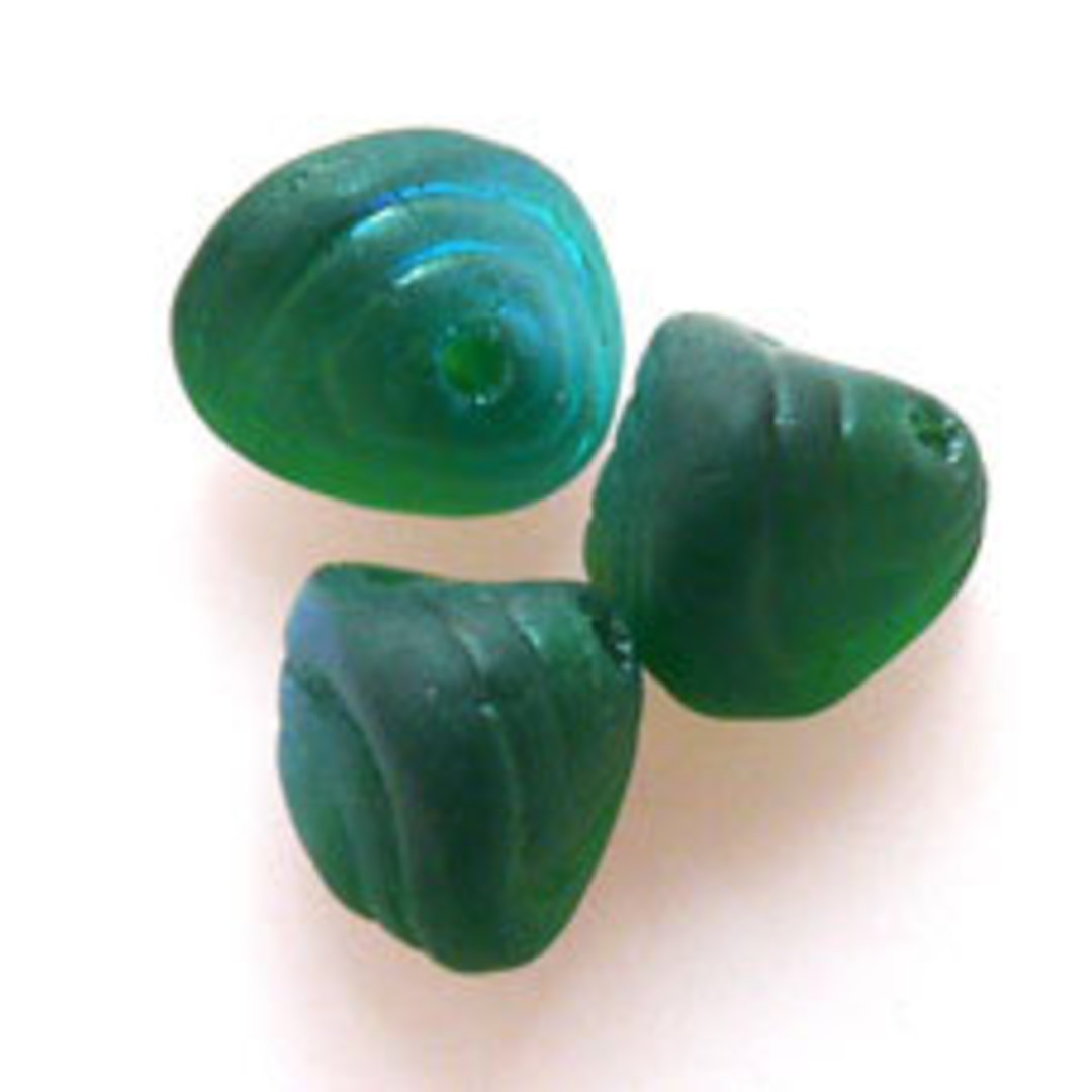 Glass Shell Bead, 10mm - Dk Green AB Matte image 0