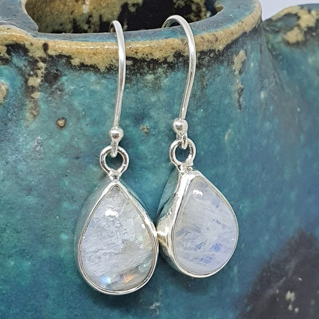 Teardrop moonstone silver earrings, sterling silver image 2