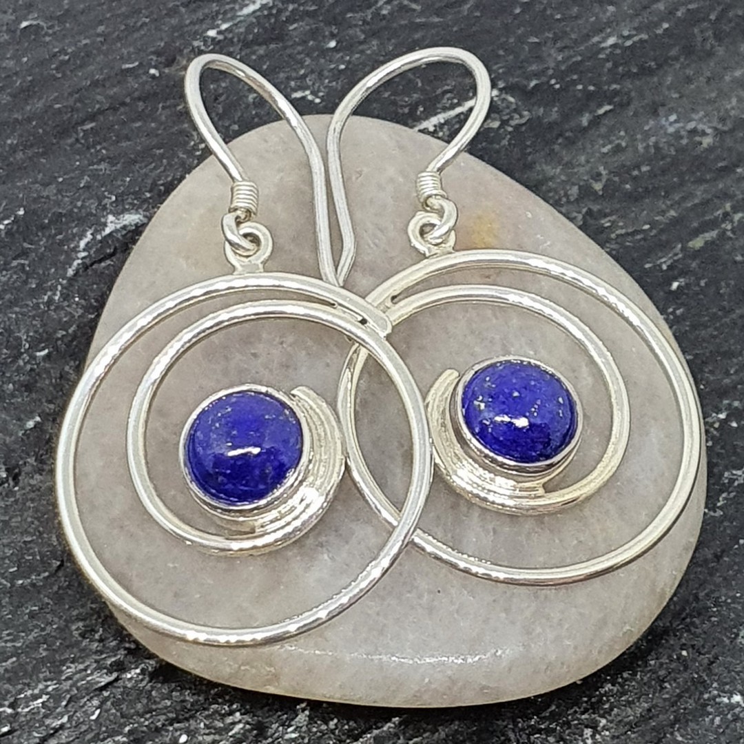 Lapis lazuli sterling silver spiral earrings image 1