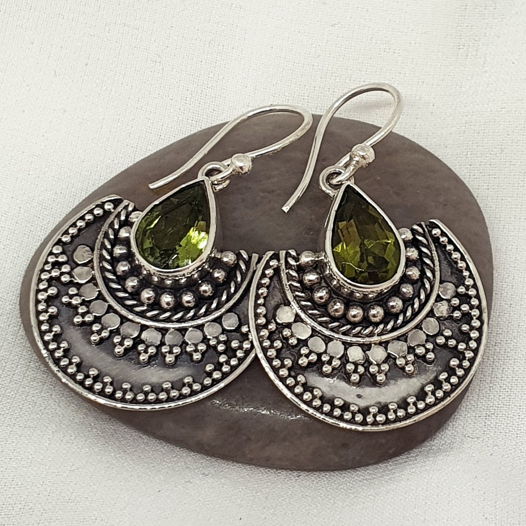 Silver peridot cz earrings image 1