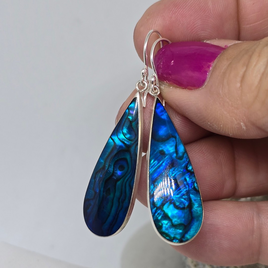 Sterling silver dyed blue NZ paua earrings image 1