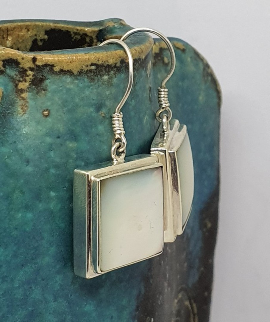 Mother of pearl square earrings - sterling silver image 1