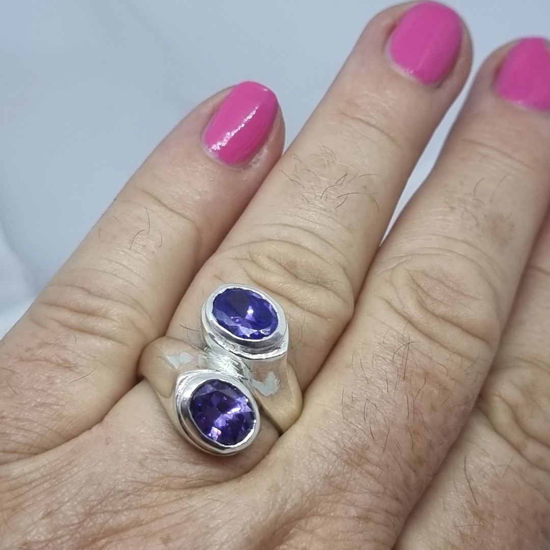 Sterling silver sparkling purple gemstone ring, made in NZ image 1