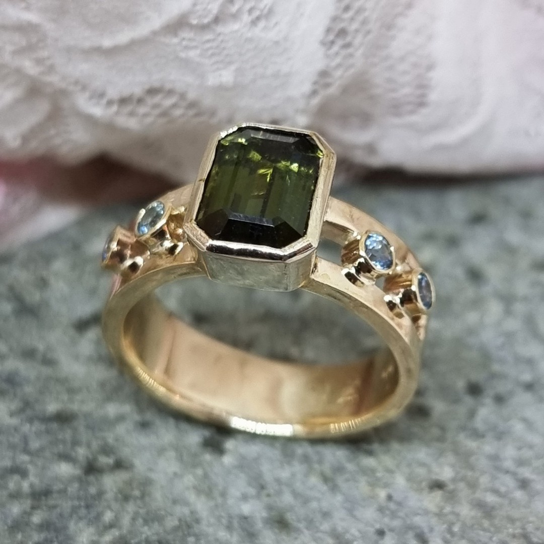 9ct gold tourmaline and topaz ring, made in NZ image 1