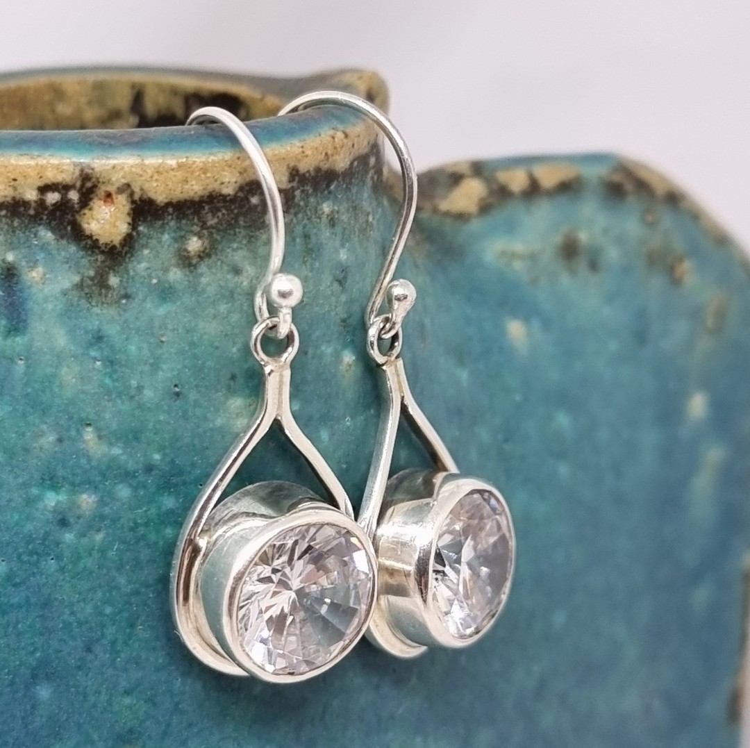 Sterling silver earrings with large cubic zirconia image 0