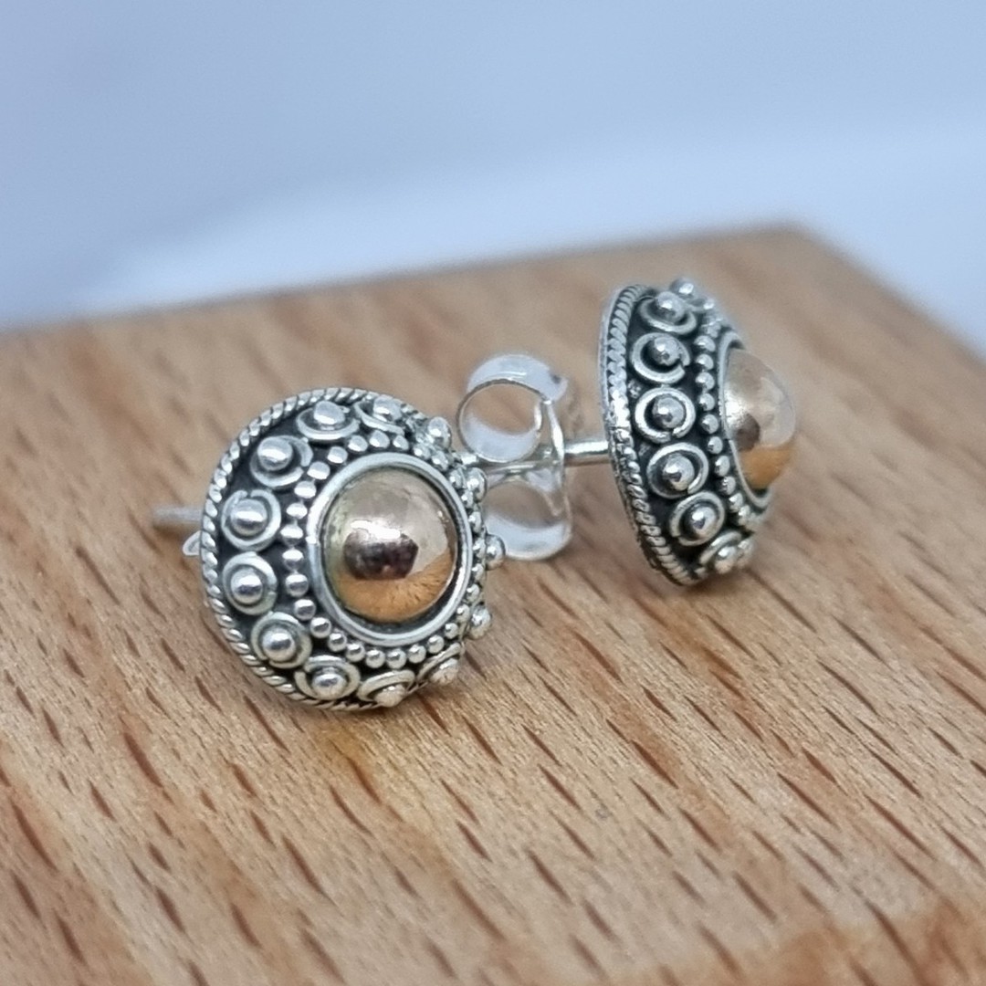 Sterling silver stud earrings with gold detail image 2