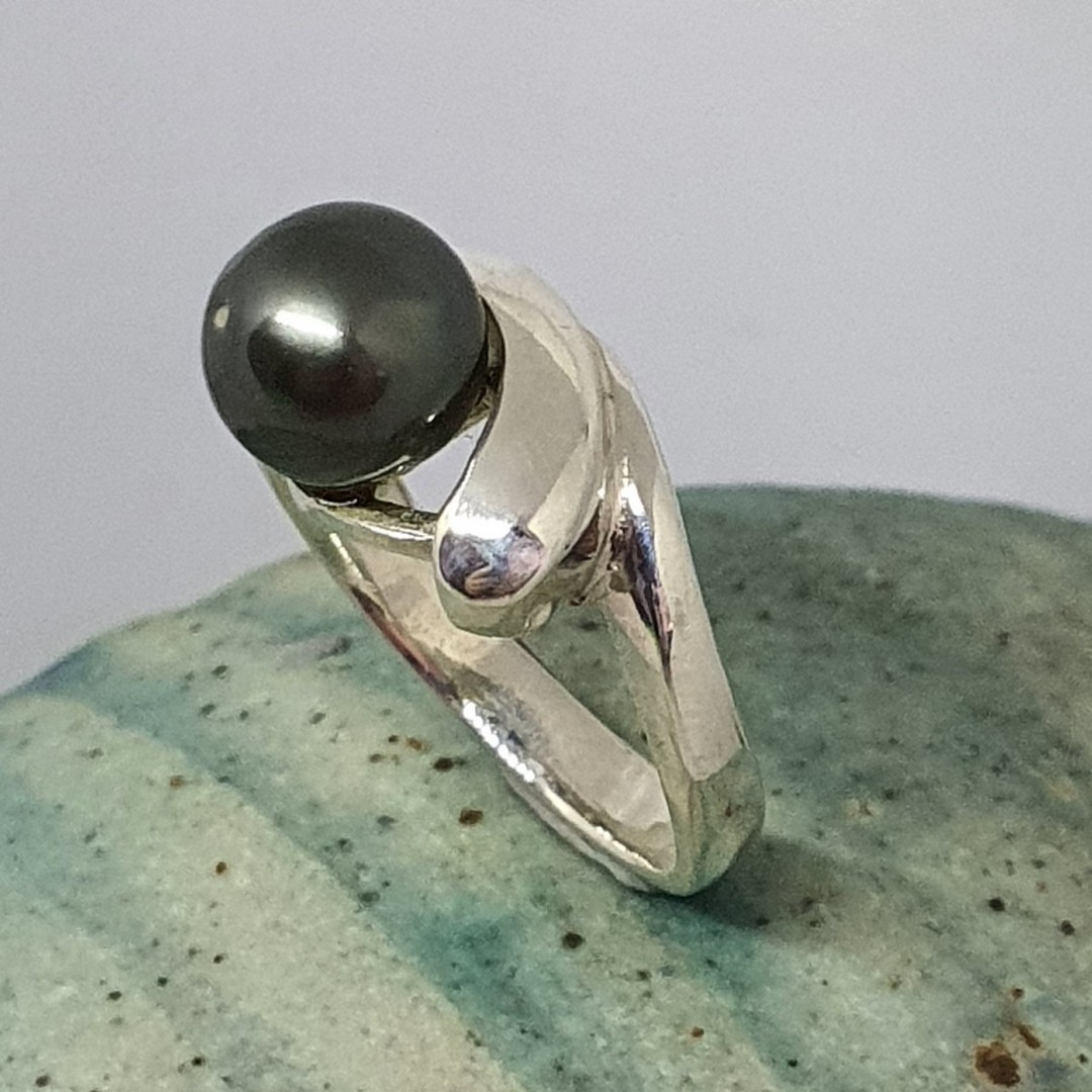 Sterling silver black pearl ring - made in NZ image 0