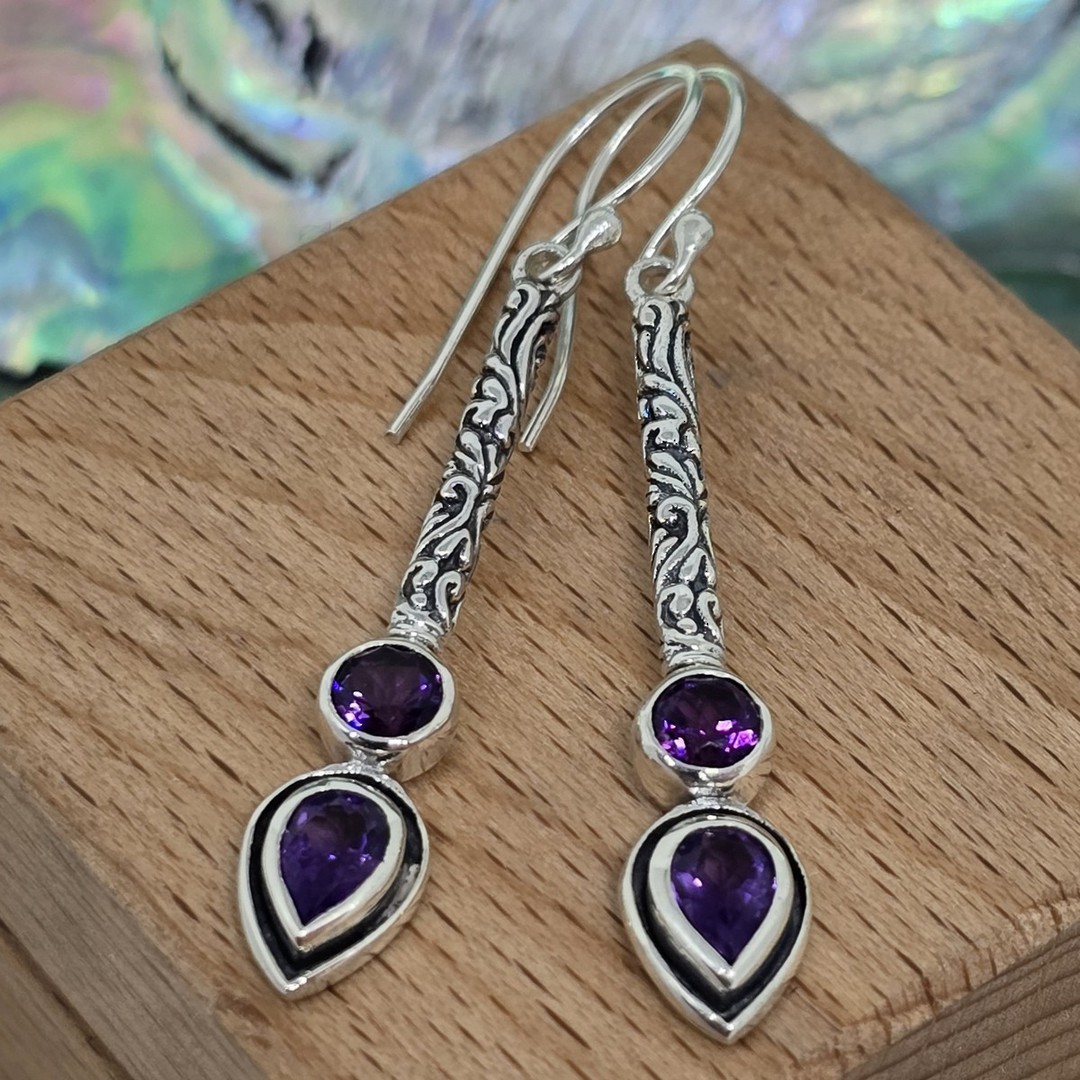 Sterling silver long stemmed amethyst earrings image 0