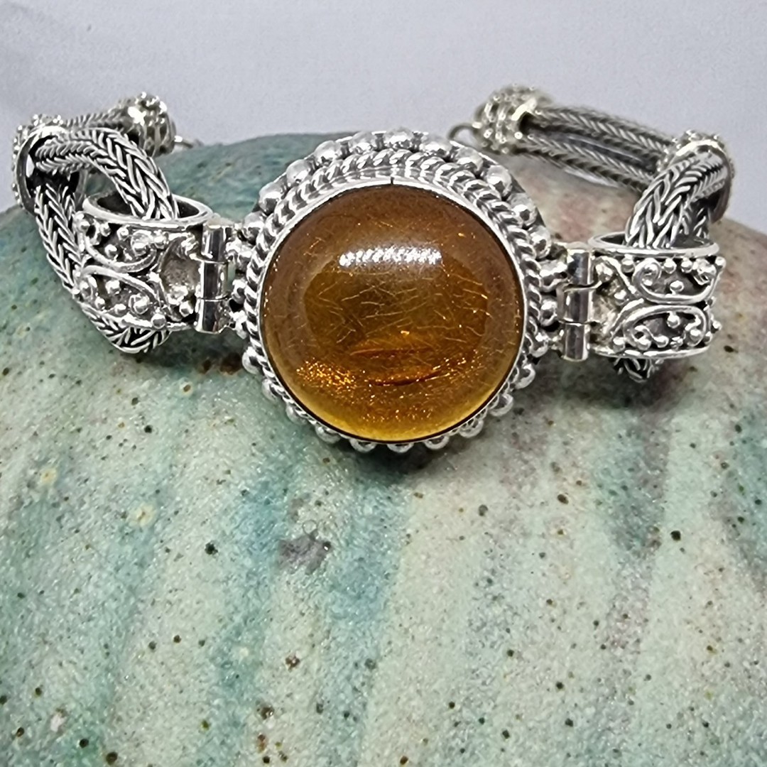 Sterling silver bracelet with round amber gemstone image 5