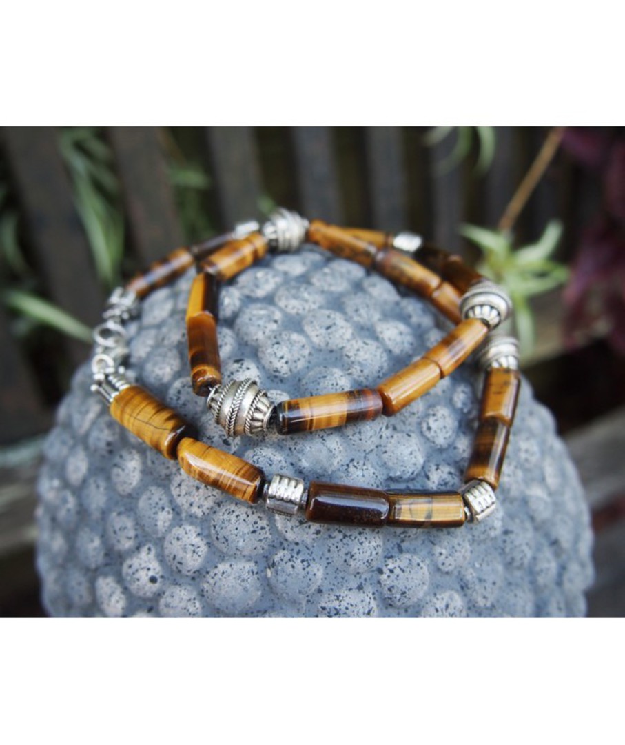 Tigers eye and silver beaded necklace image 3