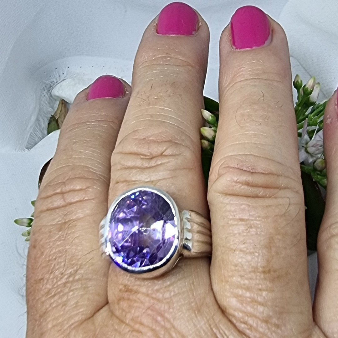 Sterling silver purple gemstone ring, made in NZ - Size S image 4