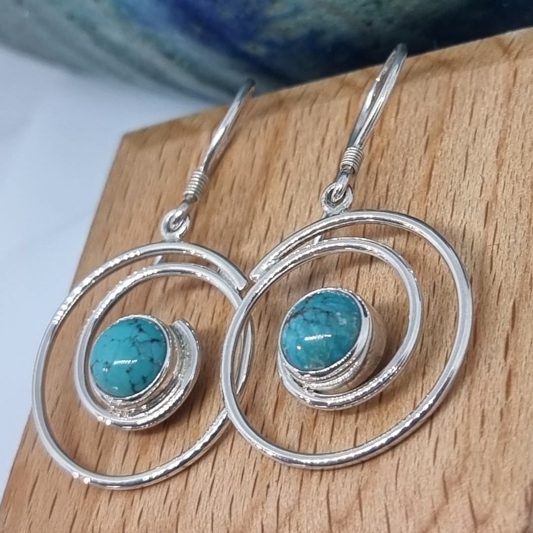 Turquoise sterling silver spiral earrings image 2