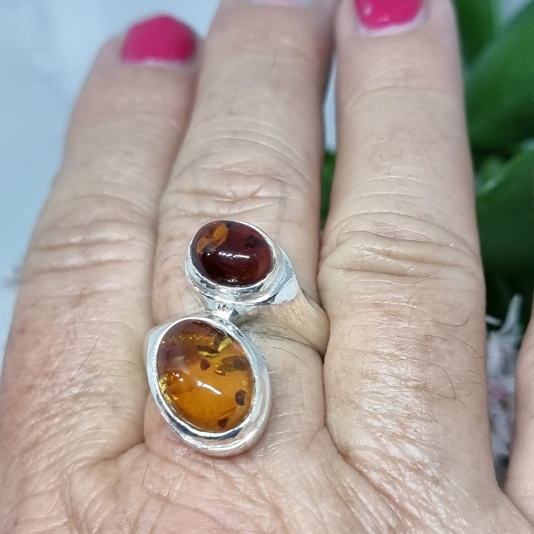 Sterling silver natural amber ring, made in NZ - size R image 6