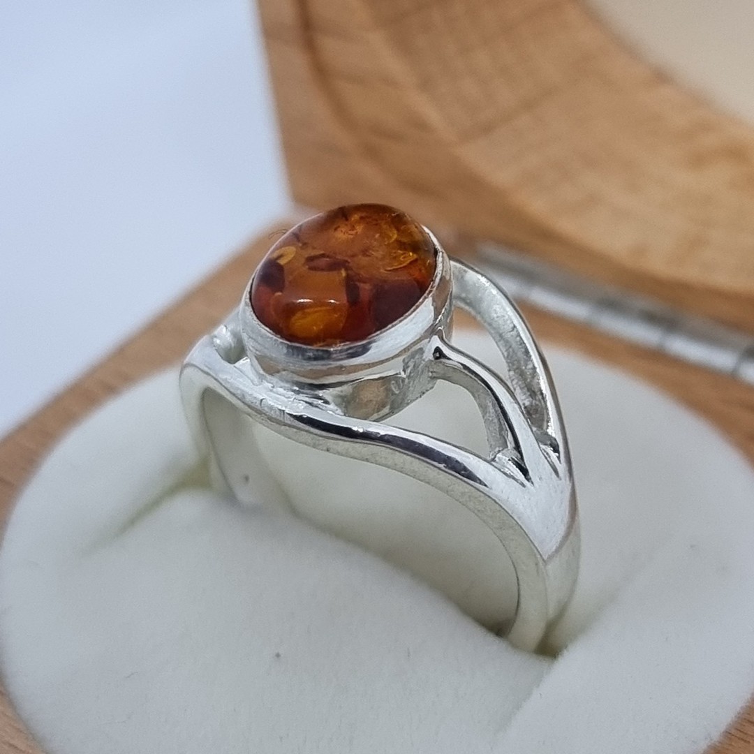 Open weave silver amber ring - made in NZ image 4