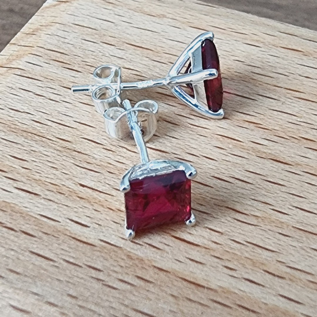 Sparkling red, synthetic ruby stud earrings image 1