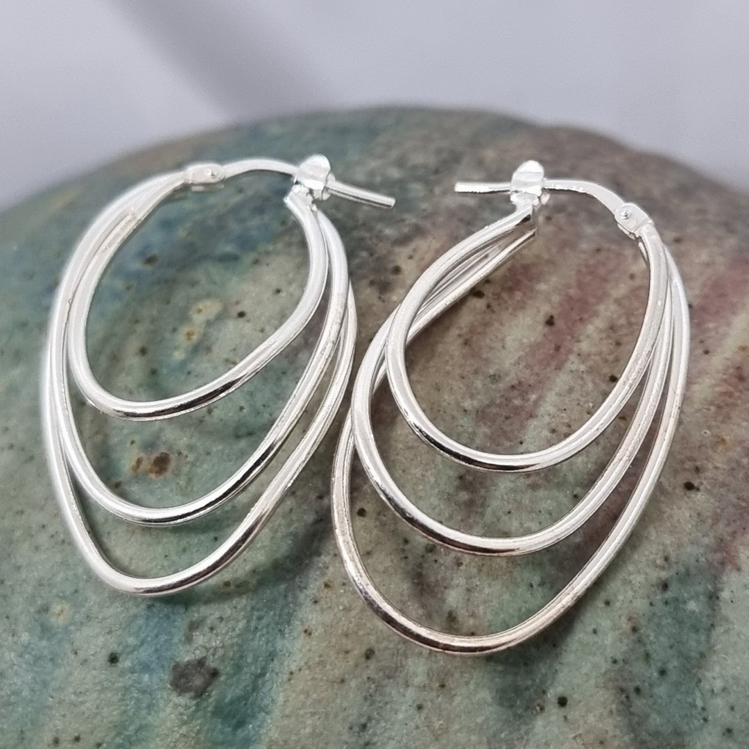 Sterling silver triple hoop earrings image 1