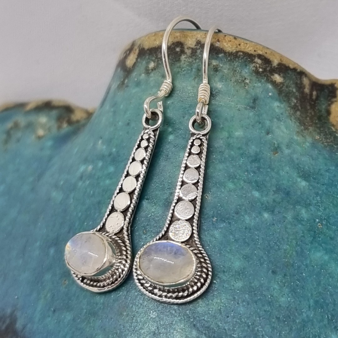 Long drop silver moonstone earrings image 0