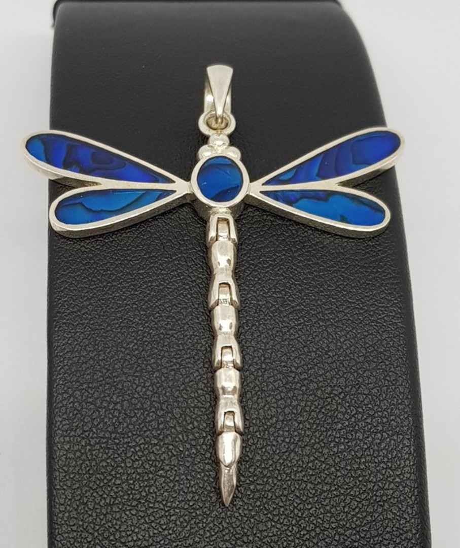 Deep cobalt blue silver dragonfly pendant image 0