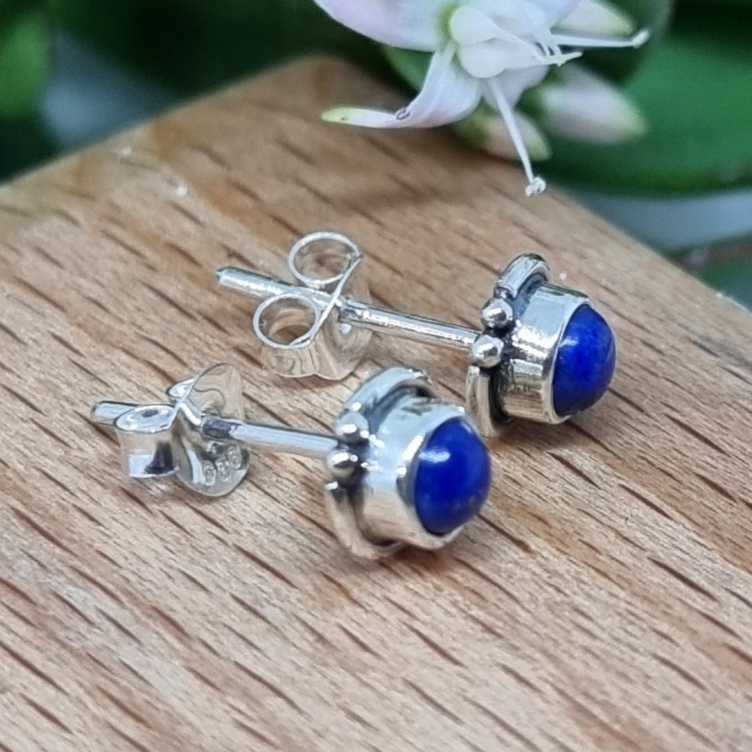 Sterling silver lapis lazuli gemstone stud earrings image 2