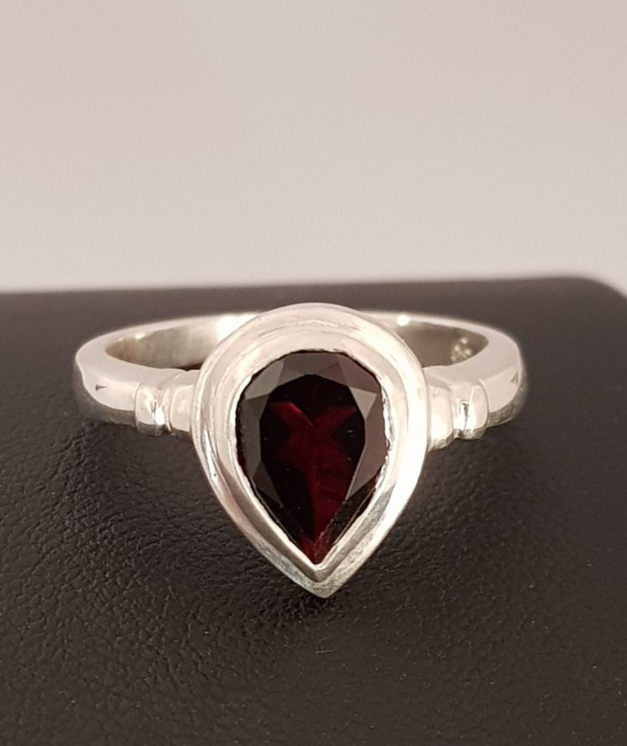 Silver ring with teardrop garnet gemstone - made in NZ image 0