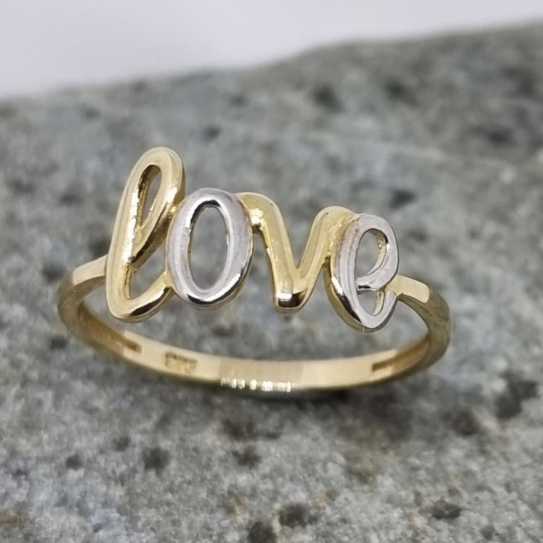 9ct yellow and white gold love script ring image 0