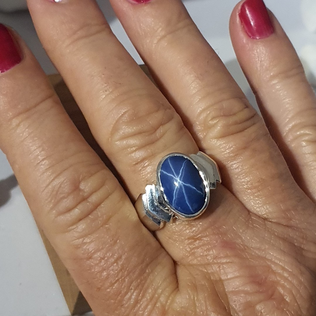 Sterling silver blue star sapphire ring, made in NZ image 1