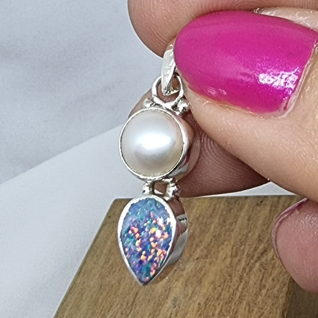 Sterling silver opal and pearl pendant image 2