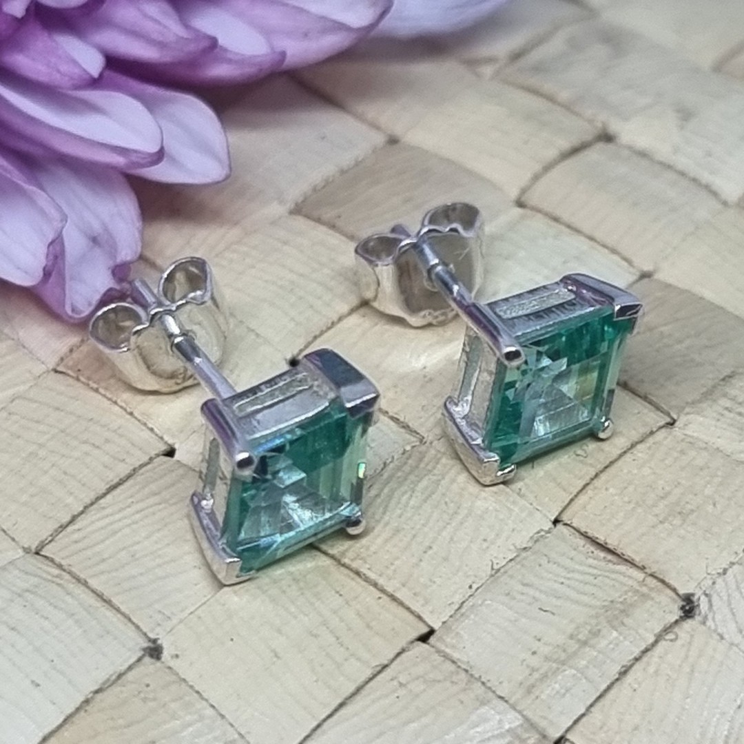 Silver green gemstone stud earrings image 4