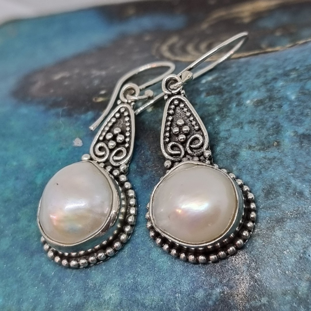 Sterling silver large fresh water pearl earrings image 2