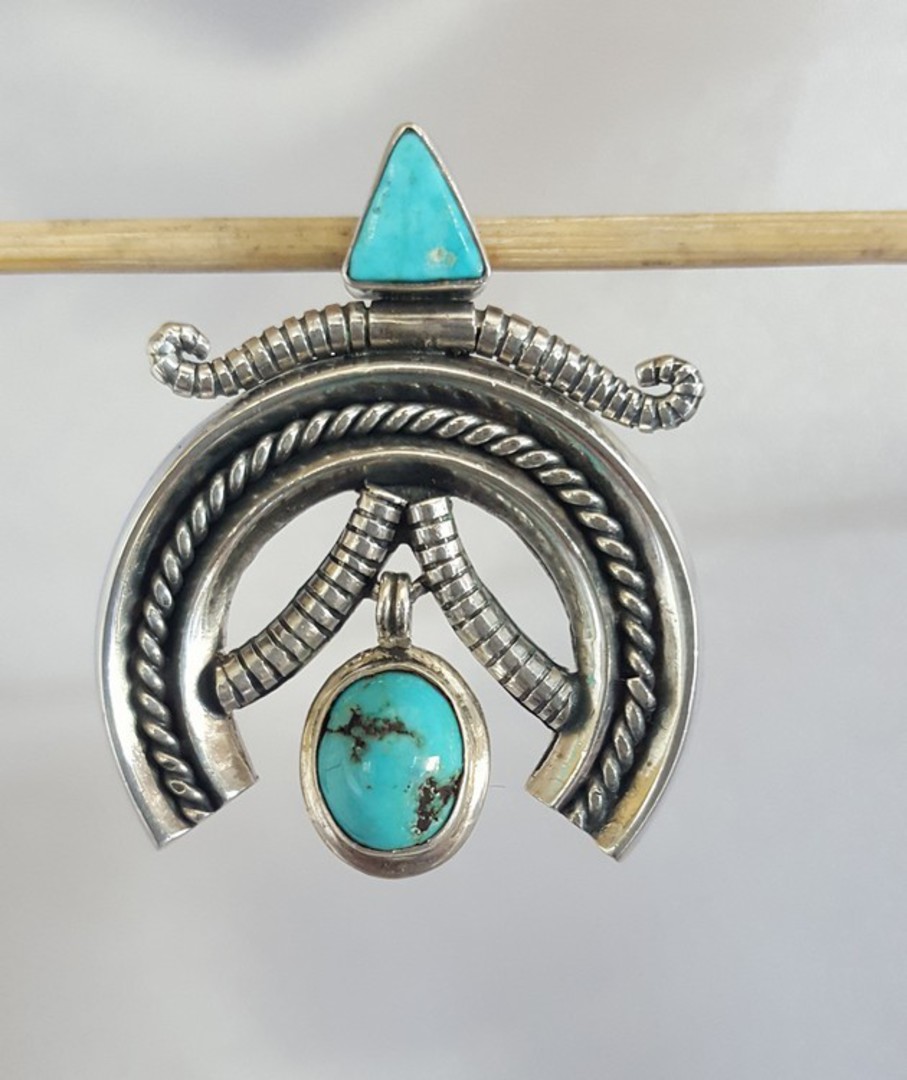 Unusual medallion turquoise silver pendant image 0