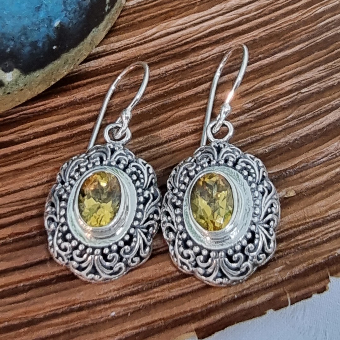 Sterling silver citrine gemstone hook earrings image 4