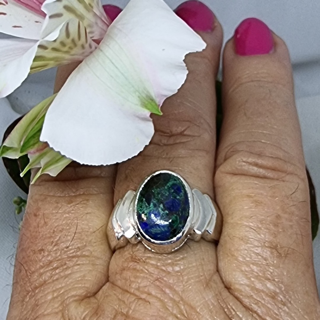 Sterling silver oval azurite malachite ring, made in NZ image 4