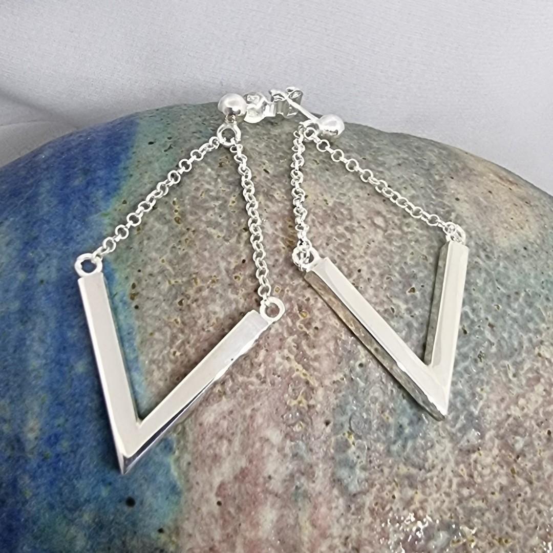 Sterling silver open V earrings with chain image 0