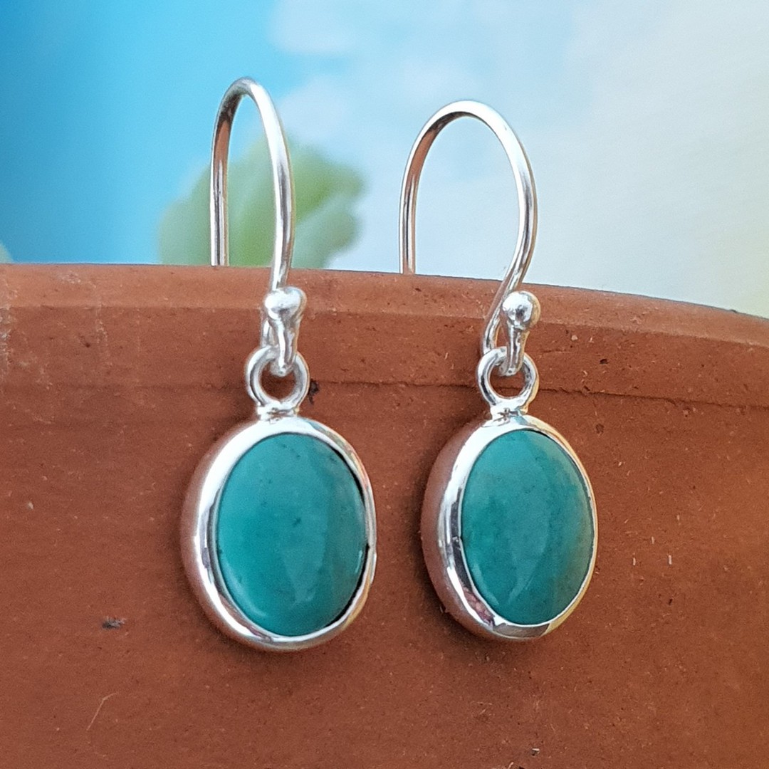 Sterling silver oval turquoise hook earrings image 1
