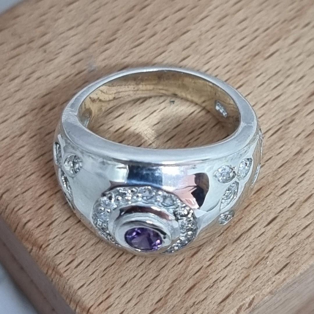 Sterling silver amethyst and cz gemstone ring - size N image 3