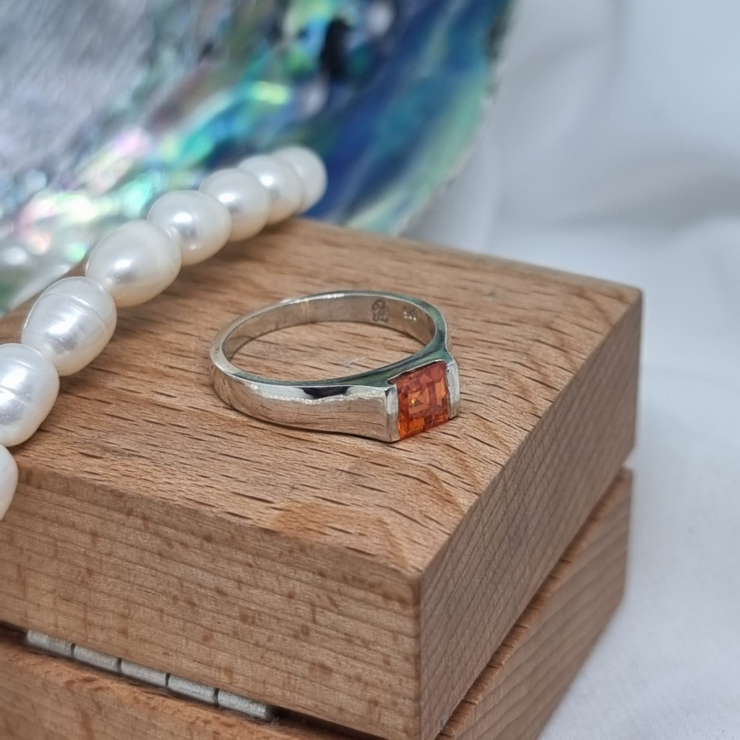 Silver ring with square orange gemstone gemstone image 5