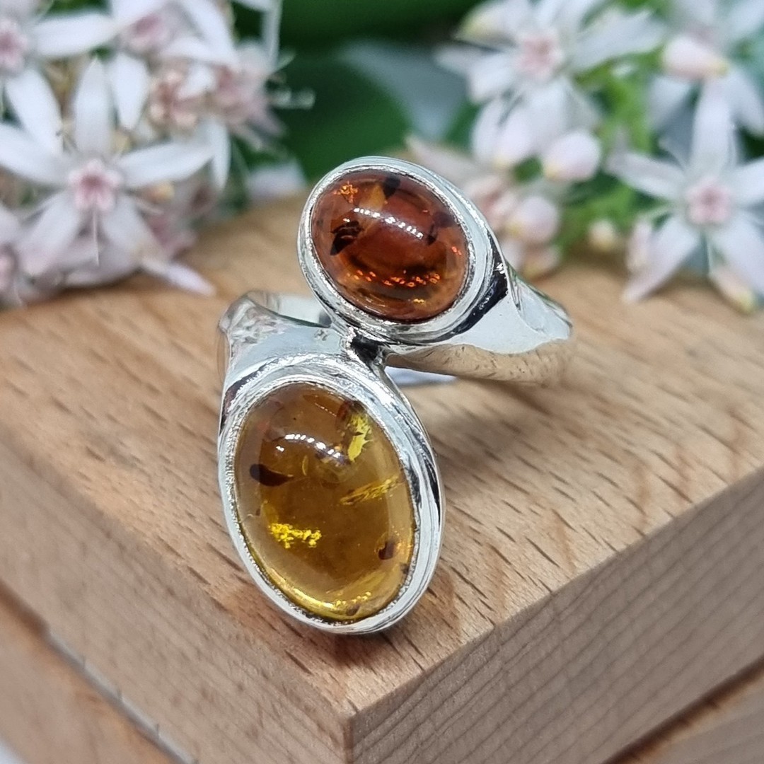 Sterling silver natural amber ring, made in NZ - size R image 5