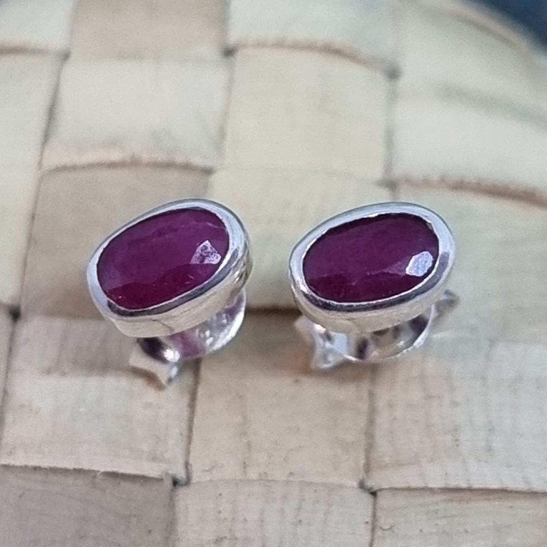 Sterling silver ruby gemstone stud earrings image 1