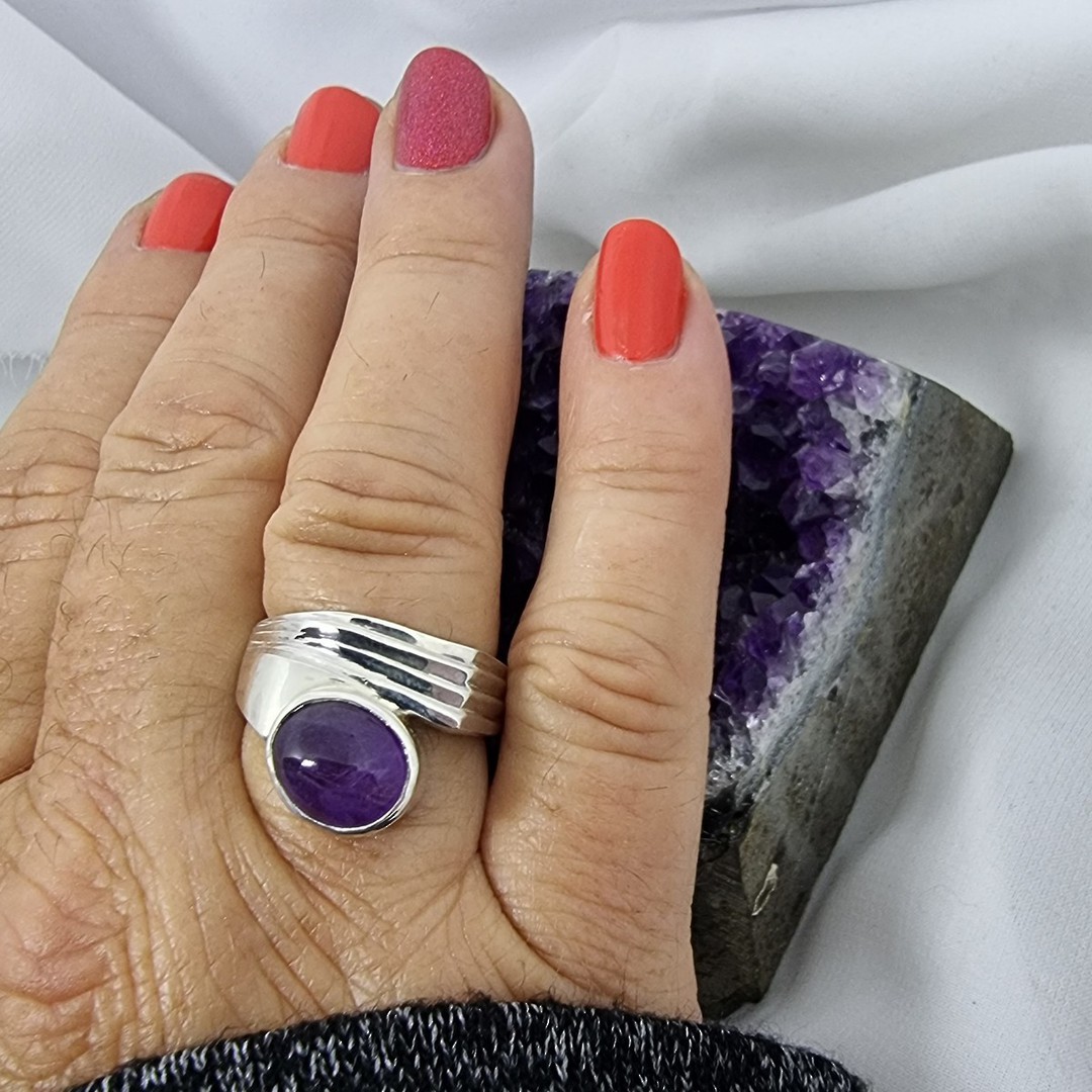 Sterling silver natural amethyst ring, made in NZ image 5