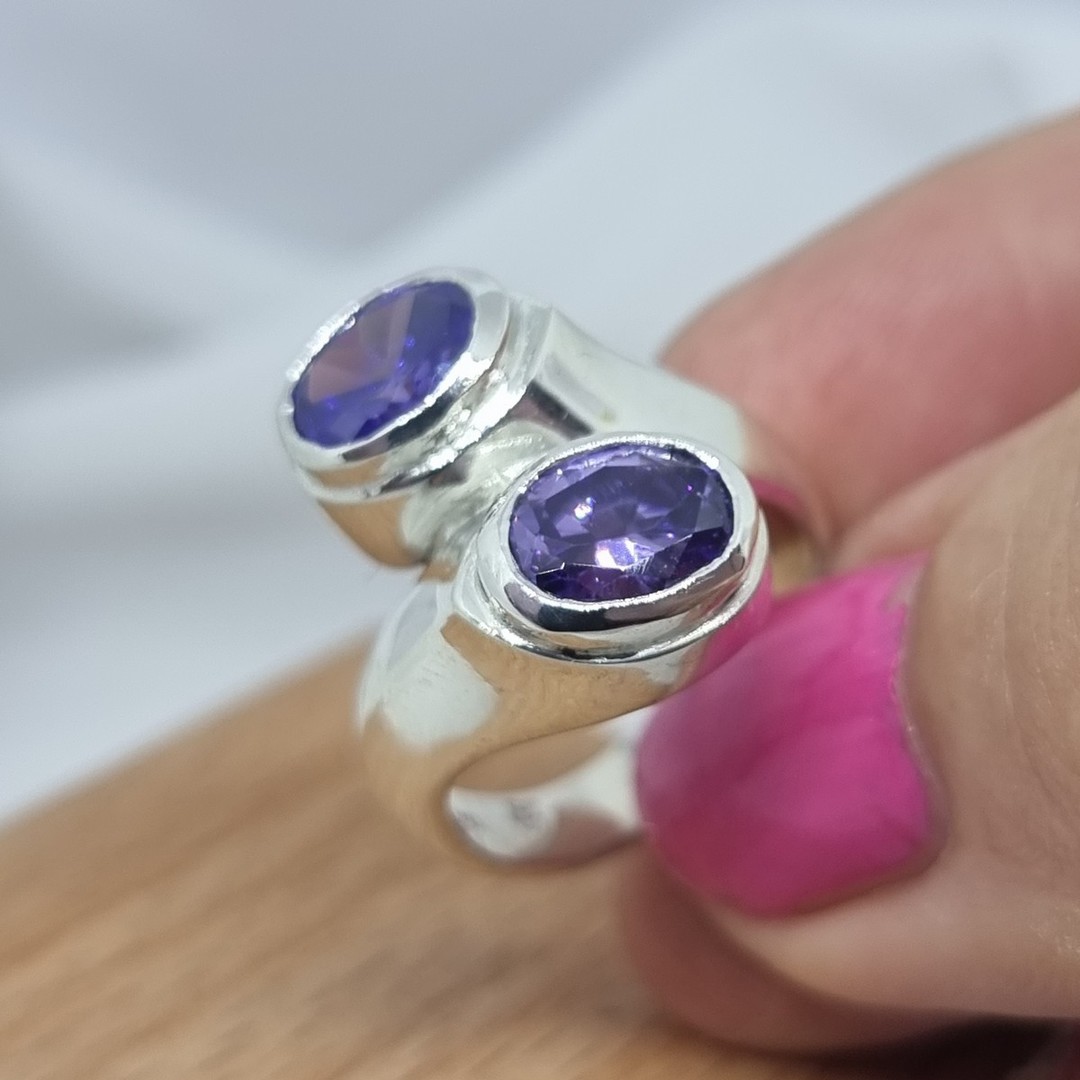 Sterling silver sparkling purple gemstone ring, made in NZ - Size Q image 4