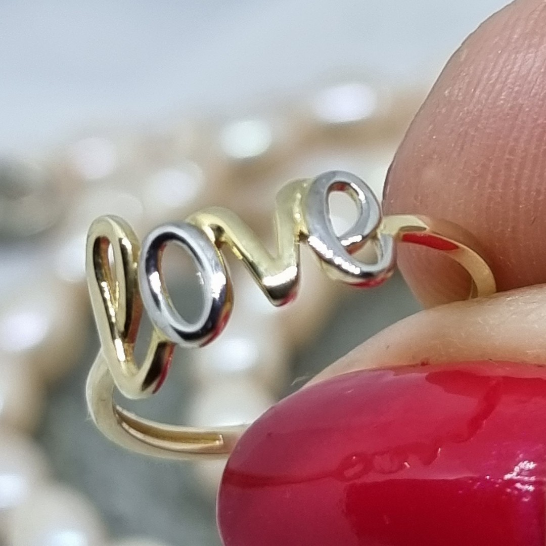 9ct yellow and white gold love script ring image 3
