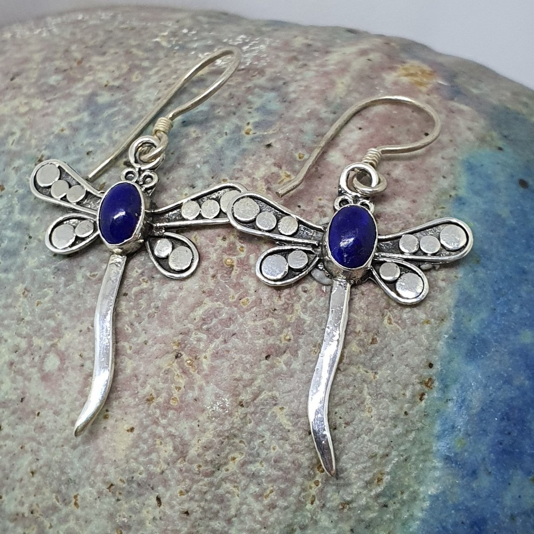 Sterling silver lapis lazuli dragonfly earrings - last pair image 0