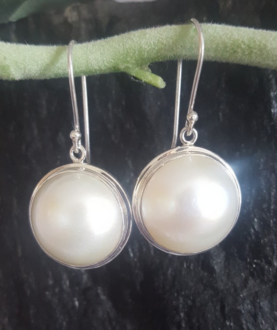 Large white mabe pearl earrings image 2