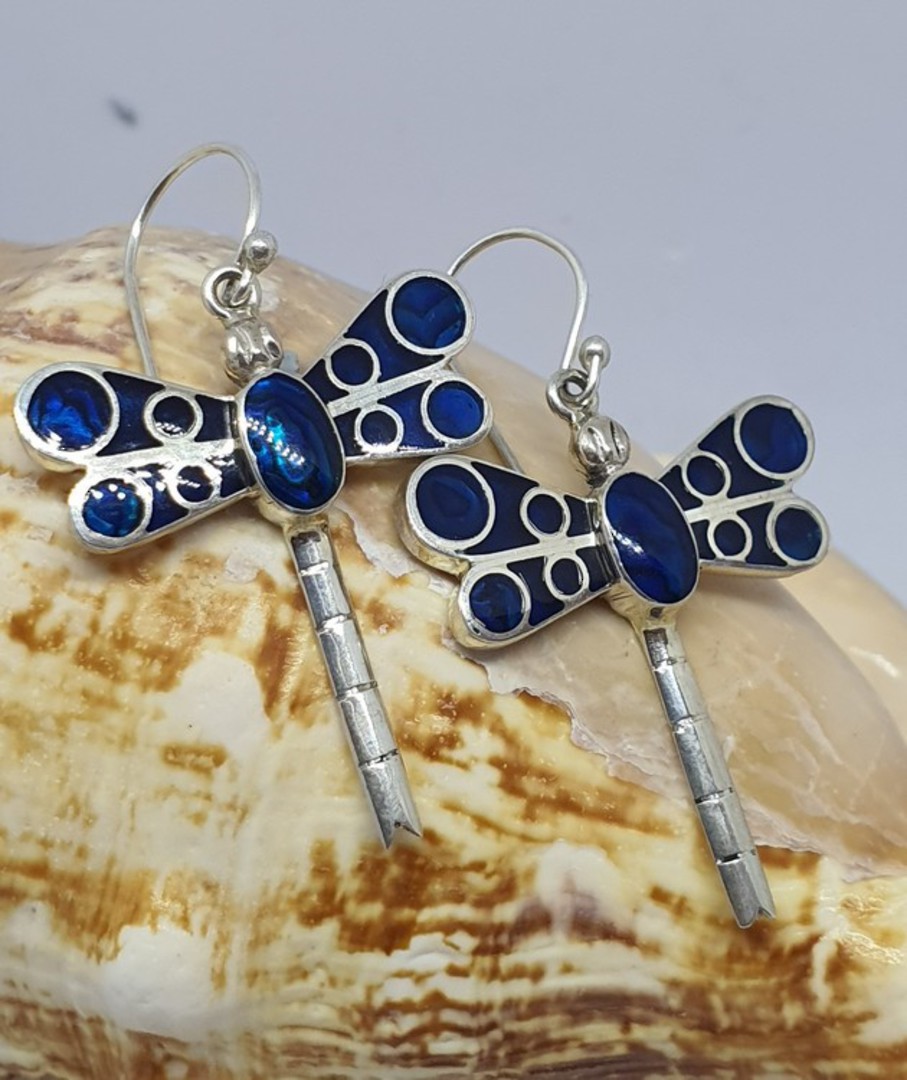 Inlay dyed blue paua shell - dragonfly earrings image 0