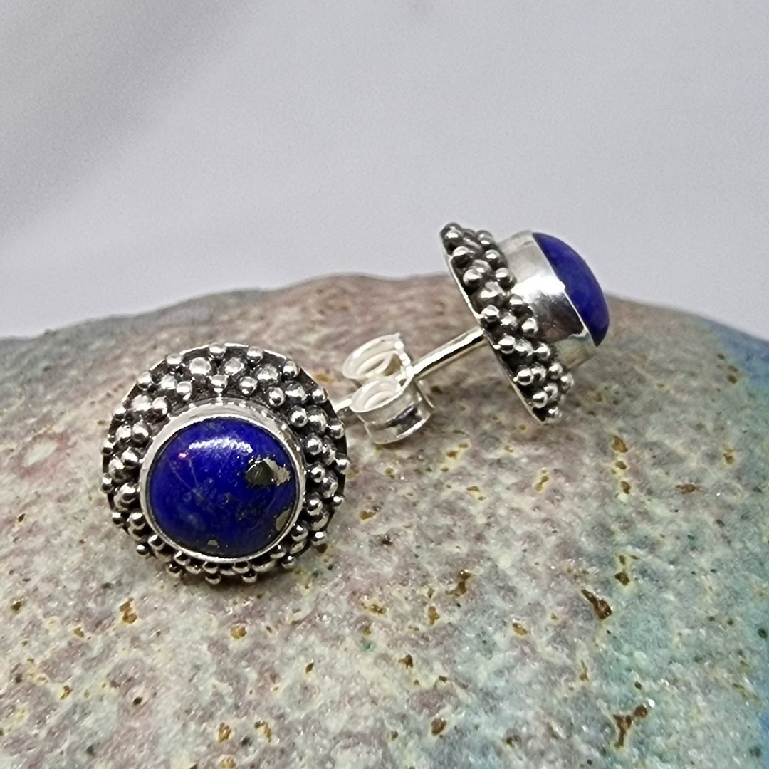 Silver lapis lazuli stud earrings image 1