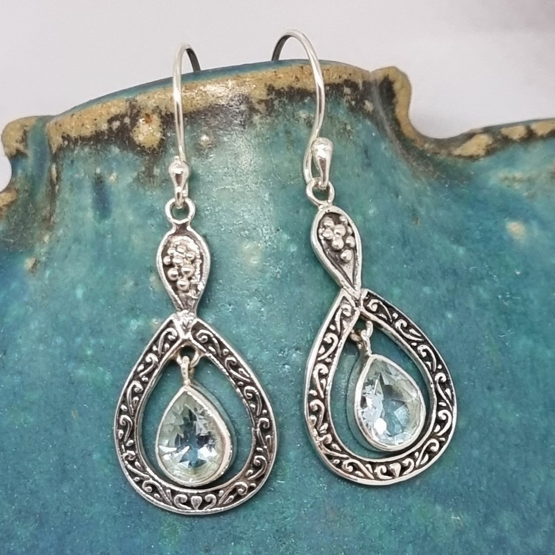 Sterling silver fabulous blue topaz earrings image 1